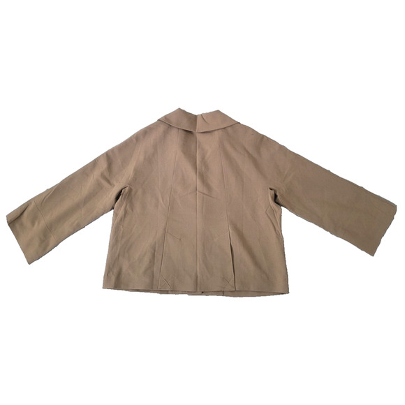 Lapis Boxy Cropped Collared Trench Coat Jacket Size L Tan Preppy Old Money - Picture 3 of 8